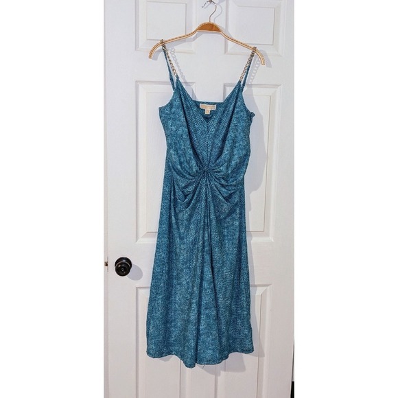 Michael Kors Turquoise Dress Chain Strap Twist Front‎ Midi XL NWT $155 MSRP - Picture 7 of 12